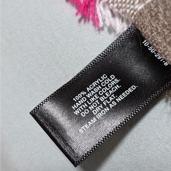 NWOT Large Oblong Light Brown/Pink/White Plaid Scarf by MixIt - Picture 10 of 11